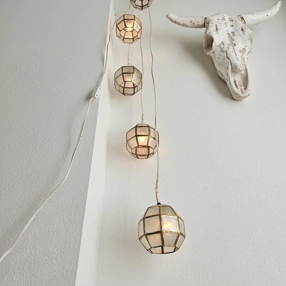 Vintage Mid Century 55" Natural Capiz Shell Hanging Ball Light - Picture 3 of 9